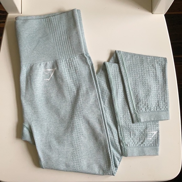 EUC Gymshark Vital Seamless Leggings Bra Set Size XS Light Green Marl Matching - Picture 2 of 16